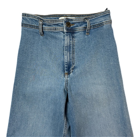 ZARA The Marine Straight High Rise Wide Leg Raw Hem Blue Jeans Womens Size 4 - Picture 6 of 11